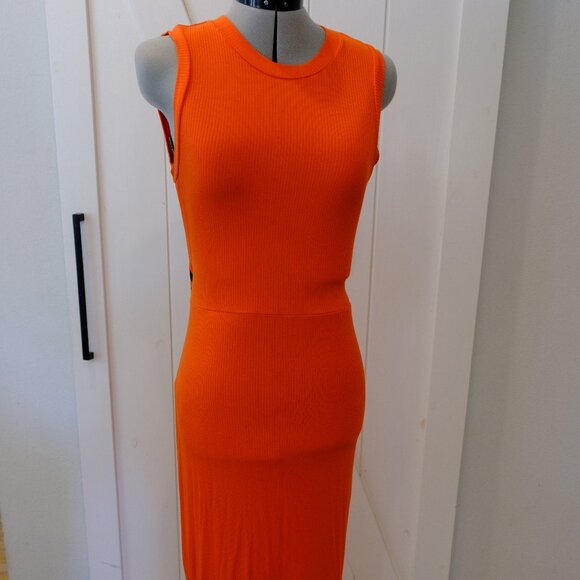 Future Collective for Target, orange ribbed jersey knit midi dress - S - Picture 2 of 5
